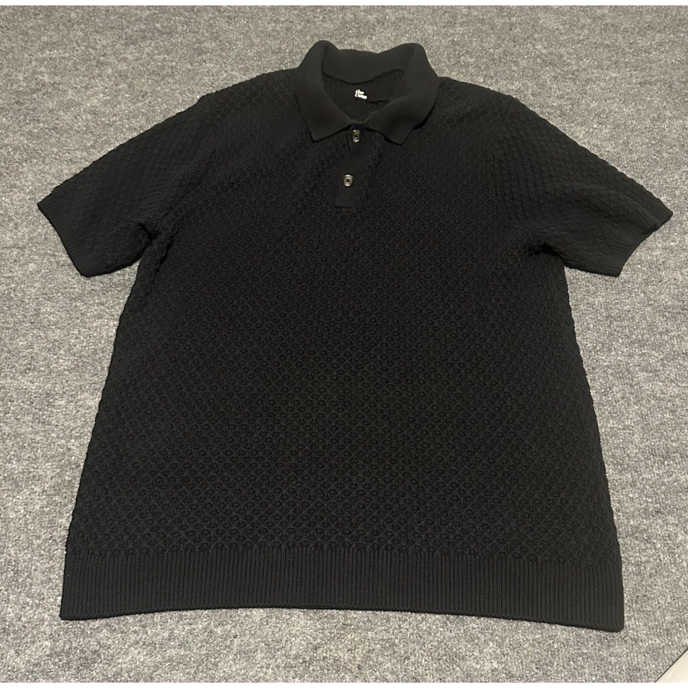 The Commons Men's XL Black Knit Polo Shirt Stretchy  Preppy Cotton/Acrylic